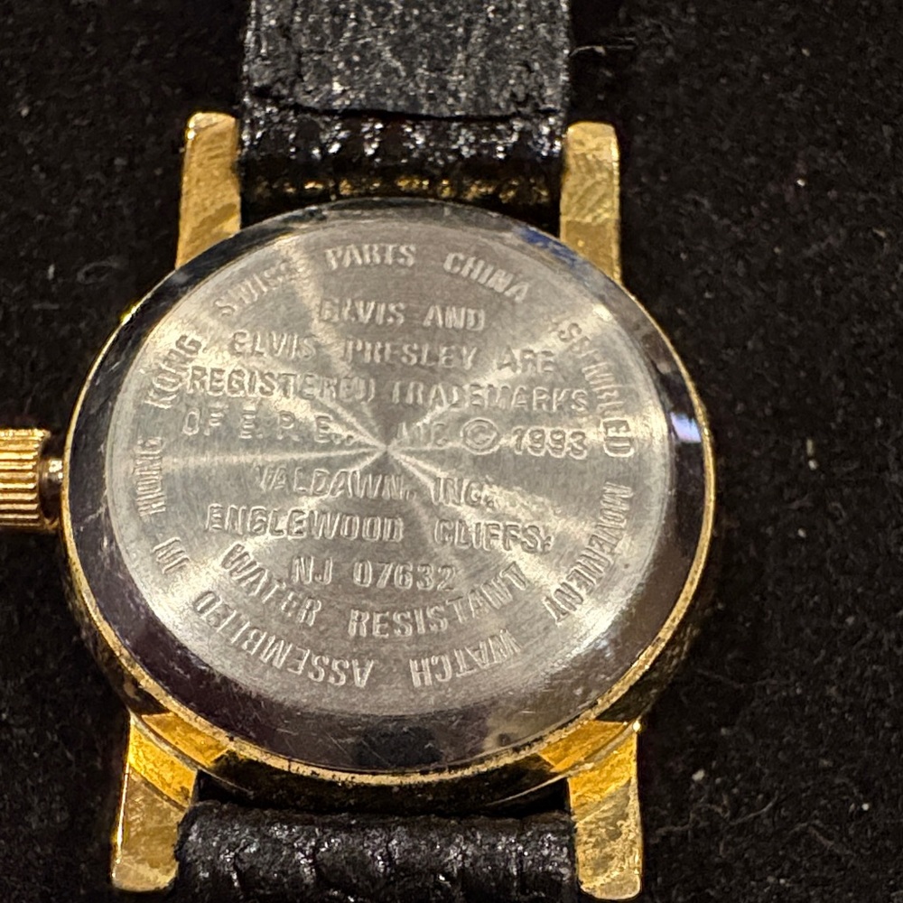 New Gold Elvis Watch with Black Leather Strap by Valdawn 1993 - Picture 2 of 4